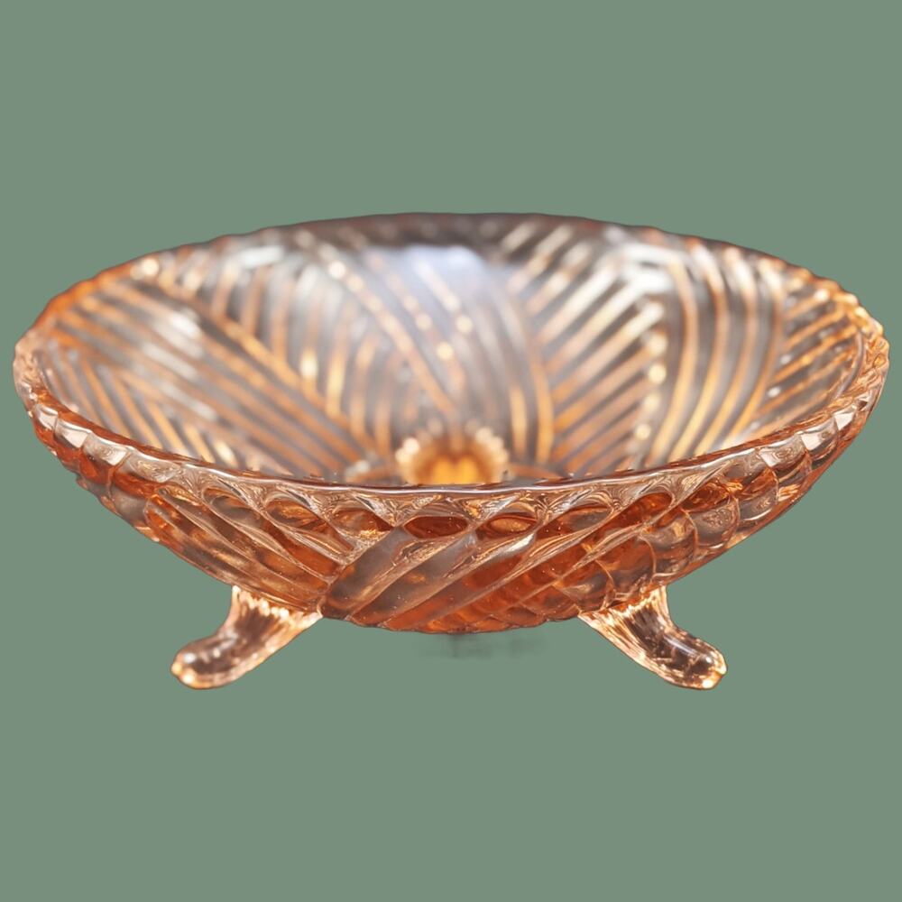 Vintage 1940s Anchor Hocking Prismatic 979 Swirl Pink Glass Footed Bowl
